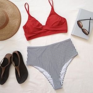 NWT! Cupshe High Waisted Bikini Stripes XL